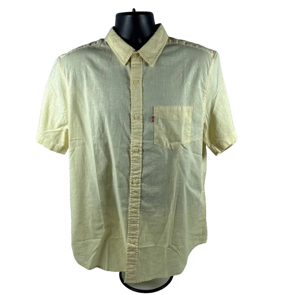 New Mens Levi's One Pocket Button Up Linen Blend Shirt Size Large Yellow NWT